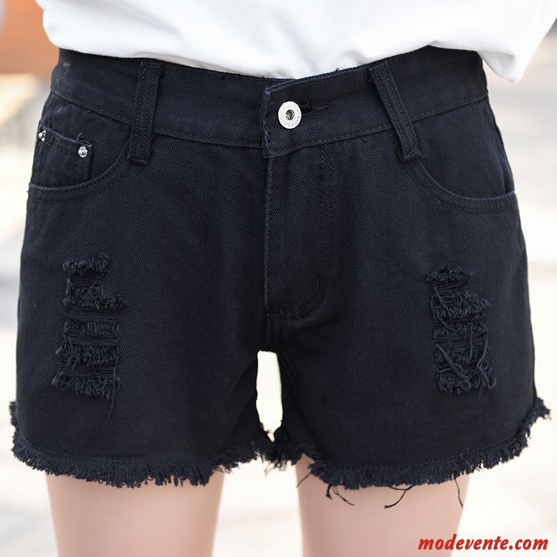 Shorts Femme Été Bord Baggy Étudiant Troués Denim Blanc Noir