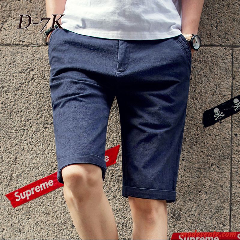 Shorts Homme Baggy Décontractée Lin Cuir Mince Tendance Blanc