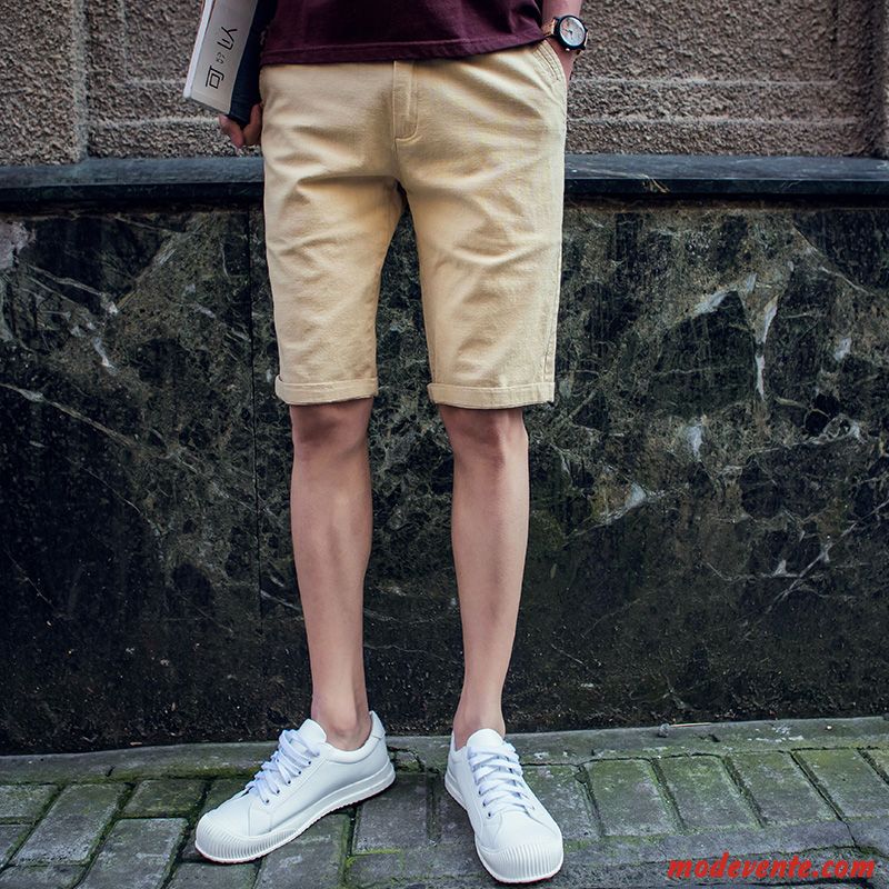 Shorts Homme Baggy Décontractée Lin Cuir Mince Tendance Blanc