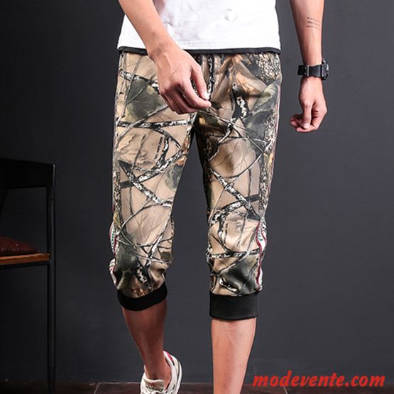 Shorts Homme Courte Tendance Sport Été Septième Pantalon Personnalité Impression Vert