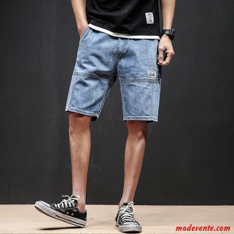 Shorts Homme Des Trous Dans Les Jeans Cinquième Pantalon Tendance Légère Été Décontractée Bleu