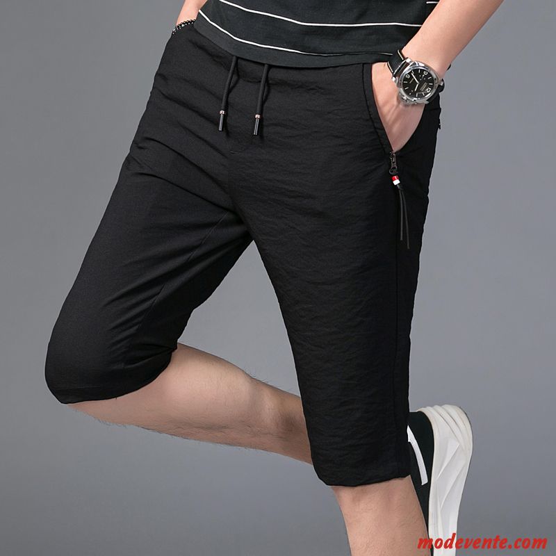 Shorts Homme Jambe Droite Été Confortable Pantalons Baggy Tendance Noir