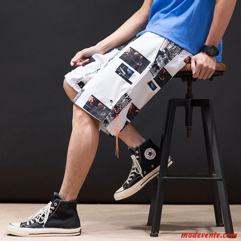 Shorts Homme Marque De Tendance Cargo Baggy Décontractée Cinquième Pantalon Été Blanc