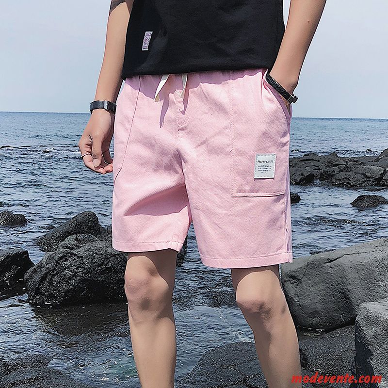 Shorts Homme Été Mince Pantalon Décontractée Septième Pantalon Tendance Rose