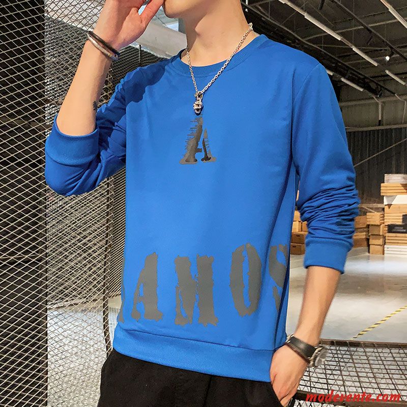 T-shirt Homme L'automne Tendance Printemps Sweat À Capuche Baggy T-shirt Long Bleu