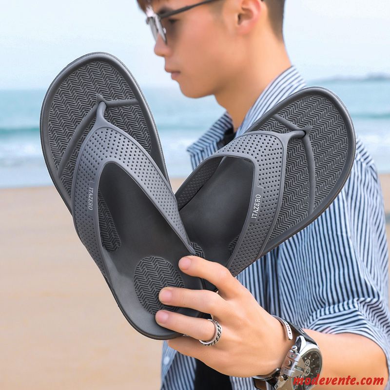 Tongs Homme Tongs Chaussons Plage Sandales Été Antidérapant Décontractée Gris