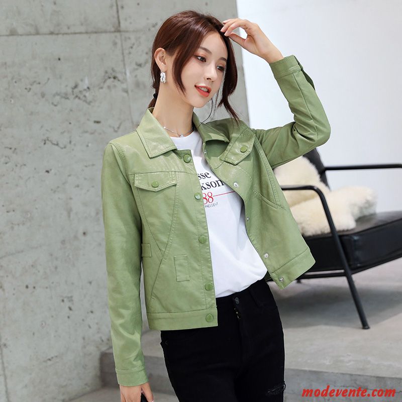 Veste En Cuir Femme L'automne Élégant Court Hiver Tempérament Tendance Vert