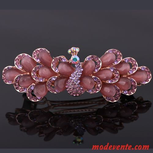 Épingle À Cheveux Femme Spécial Ornements De Cheveux Pince À Ressort Paon Adulte Pierres De Strass Rose