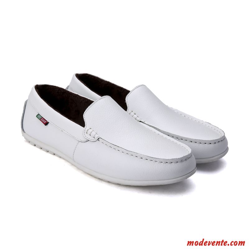 Mocassin Cuir Noir Homme Tout Blanc Neige Mc23569