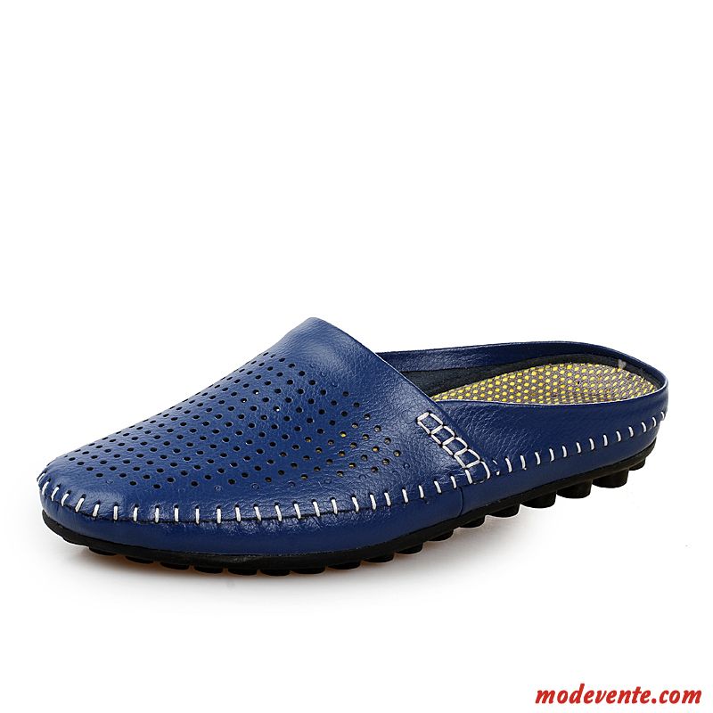 Sandales Mocassins Cuir Naturel Steelblue Argent Mc23544